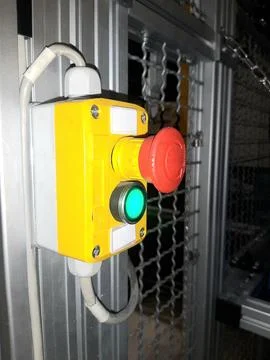 Red-emergency-stop-button-factory-photo-019 Stock Photos