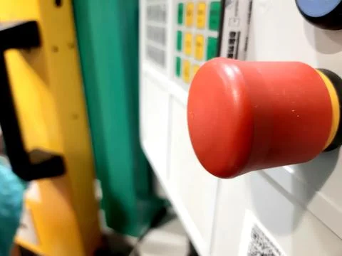 Red-emergency-stop-button-factory-photo-021 Stock Photos