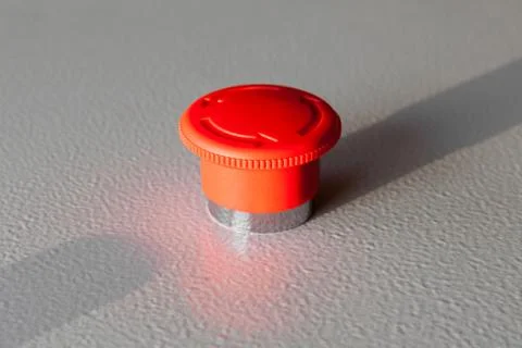 Red emergency stop switch reset industrial button Stock Photos