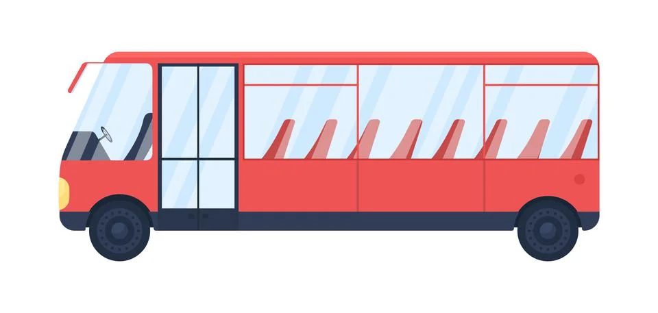 Red empty bus flat color vector object Stock Illustration
