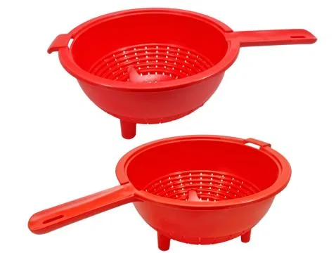 Red empty colander Stock Photos
