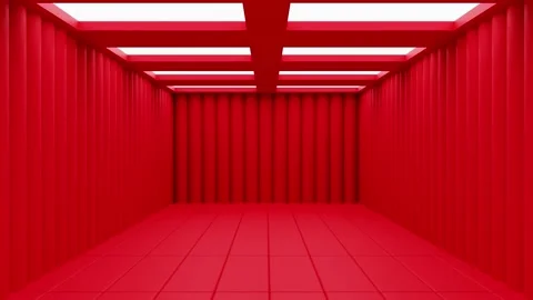 Red Empty Interior Space Room with Modern Roof Design, 3D Rendering Видео 194086966