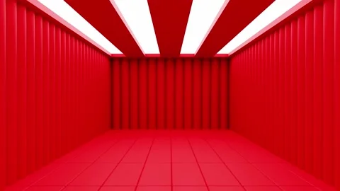 Red Empty Interior Space Room with Modern Roof Design, 3D Rendering Animation Stock-Footage 195942751