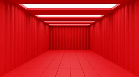 Red Empty Interior Space Room Studio Background With Modern Roof Design Stock Illustration