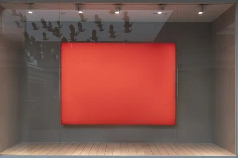 Red empty mockup background. Billboard ad billboard in a boutique store behind Stock Photos