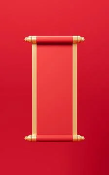Red empty opening scroll on the red background, Spring Festival theme, 3d r.. Illustrazione stock