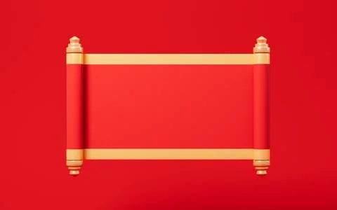 Red empty opening scroll on the red background, Spring Festival theme, 3d r.. Stock Illustration