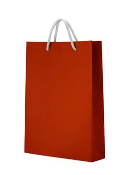 Red empty Paper bag isolated on white background  for design Stock Photos