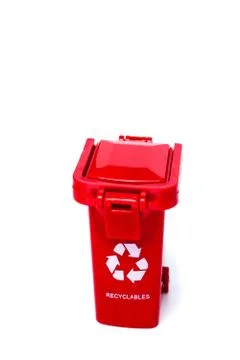A red empty recycle bin on a white background with copy space Stock Photos
