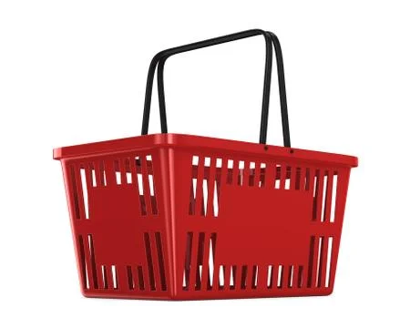 Red empty shopping basket on white background. Isolated 3d illustration 스톡 일러스트