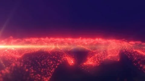 Red energy glowing magic waves high tech digital iridescent with light rays l Stock Illustration