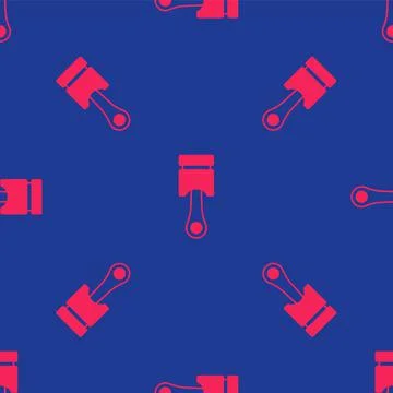 Red Engine piston icon isolated seamless pattern on blue background. Car engine 스톡 일러스트