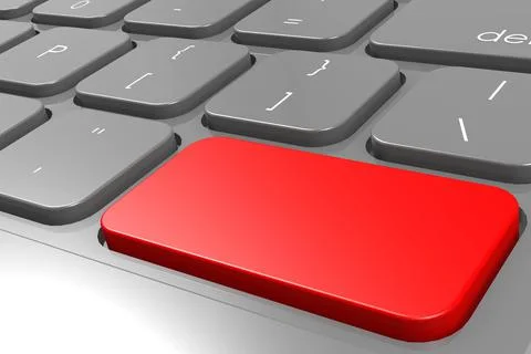 Red enter button on black computer keyboard Illustrazione stock