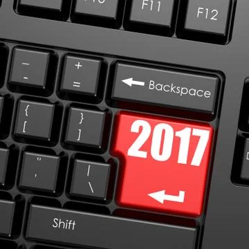 Red enter button on computer keyboard, 2017 word Stock Illustration