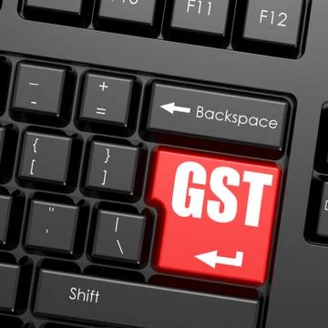 Red enter button on computer keyboard, GST word Stock Illustration