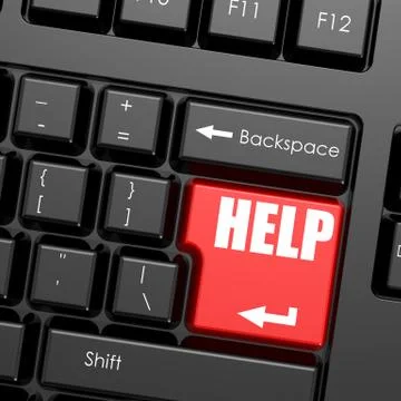 Red enter button on computer keyboard, help word Stock Illustration