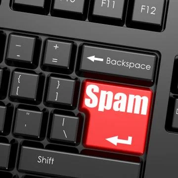 Red enter button on computer keyboard, Spam word Stock Illustration