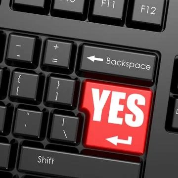 Red enter button on computer keyboard, yes word Stock Illustration