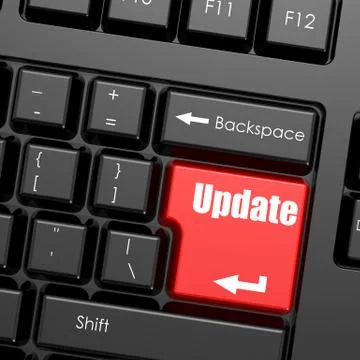 Red enter button on computer keyboard, update word Stock Illustration