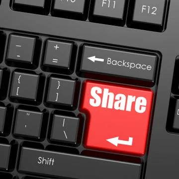 Red enter button on computer keyboard, Share word Illustrazione stock