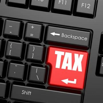 Red enter button on computer keyboard, tax word Stock Illustration