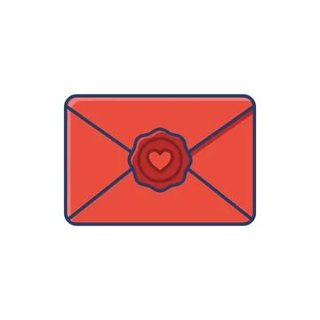 A red envelope sealed with a wax seal featuring a heart symbol, isolated on a Stock Illustration