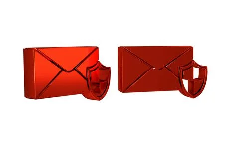 Red Envelope with shield icon isolated on transparent background. Insurance.. Stock Illustration