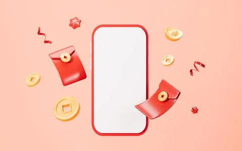 Red envelopes and mobile phone, coupons and vouchers, marketing discount ba.. Stock Illustration