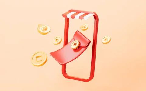 Red envelopes and mobile phone, coupons and vouchers, marketing discount ba.. Stock Illustration