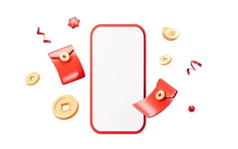 Red envelopes and mobile phone, coupons and vouchers, marketing discount ba.. Stock Illustration