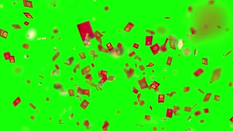 Red envelopes falling on green screen. Chinese New Year money packets floating Video stock 339396398