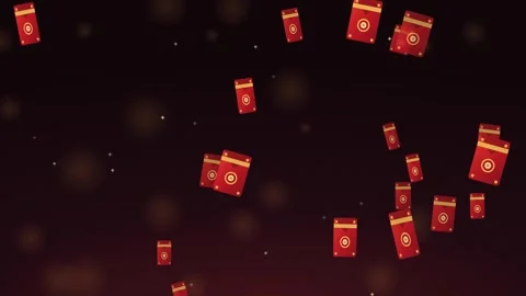 Red envelopes with gold seals falling gently in celebration Stock-Footage 346990190