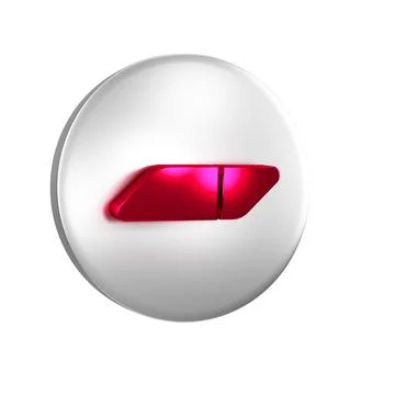 Red Eraser or rubber icon isolated on transparent background. Silver circle.. Stock Illustration