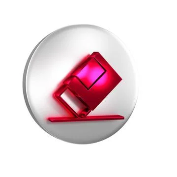 Red Eraser or rubber icon isolated on transparent background. Silver circle.. Stock Illustration