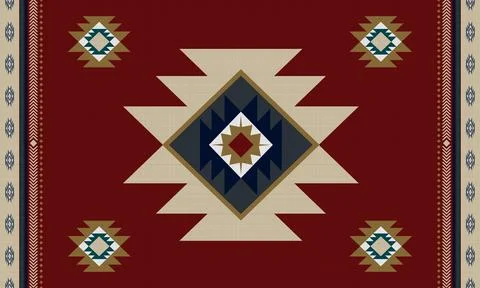 Red ethnic native mexican style rug, Navajo tribal vector seamless pattern,.. Stock Illustration