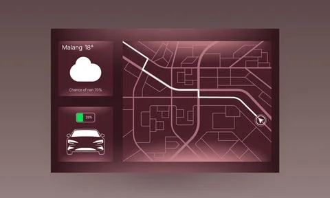 Red EV Car Head Unit Multi App Dashboard Interface Stock Illustration