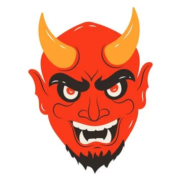 Red evil demon face with yellow horns 스톡 일러스트