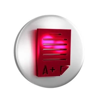 Red Exam sheet with A plus grade icon isolated on transparent background. T.. Stock Illustration