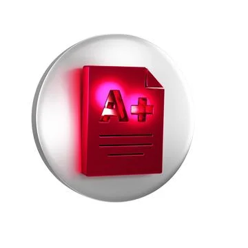 Red Exam sheet with A plus grade icon isolated on transparent background. T.. Stock Illustration