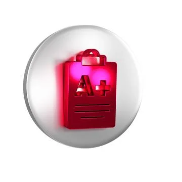 Red Exam sheet with A plus grade icon isolated on transparent background. T.. Stock Illustration