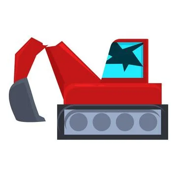 Red excavator with broken window on construction site Stock Illustration