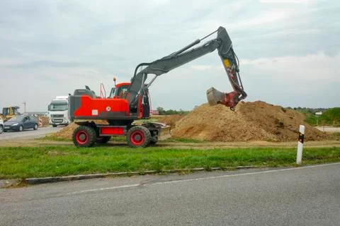 Red excavator Stock Photos