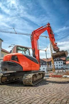 Red excavator Stock Photos
