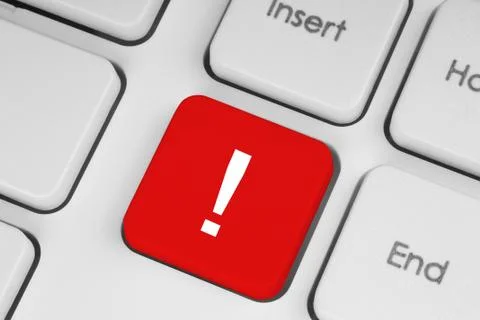 Red exclamation mark button on the keyboard Stock Photos