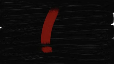 Red Exclamation mark drawn in acrylics on a black background Stock Footage 232565506