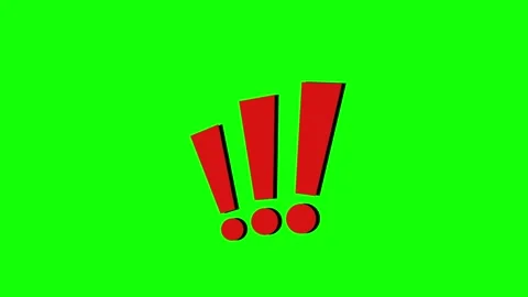 Red exclamation mark graphics floating on green screen background for video Video stock 340941263