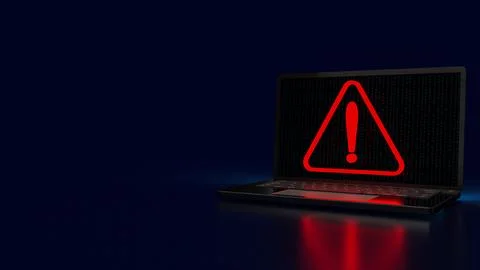 The red exclamation mark on notebook for warning technology concept 3d rend.. 스톡 일러스트