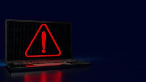 The red exclamation mark on notebook for warning technology concept 3d rend.. Stock Photos