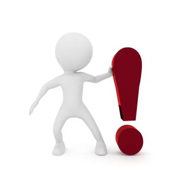 Red exclamation mark stickman 3d Stock Illustration