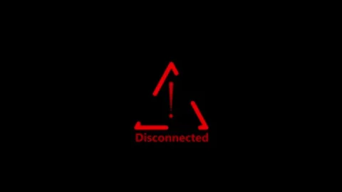 Red Exclamation Mark Triangle Symbol Disconnected Message Black Background .. Stock Footage 340123634